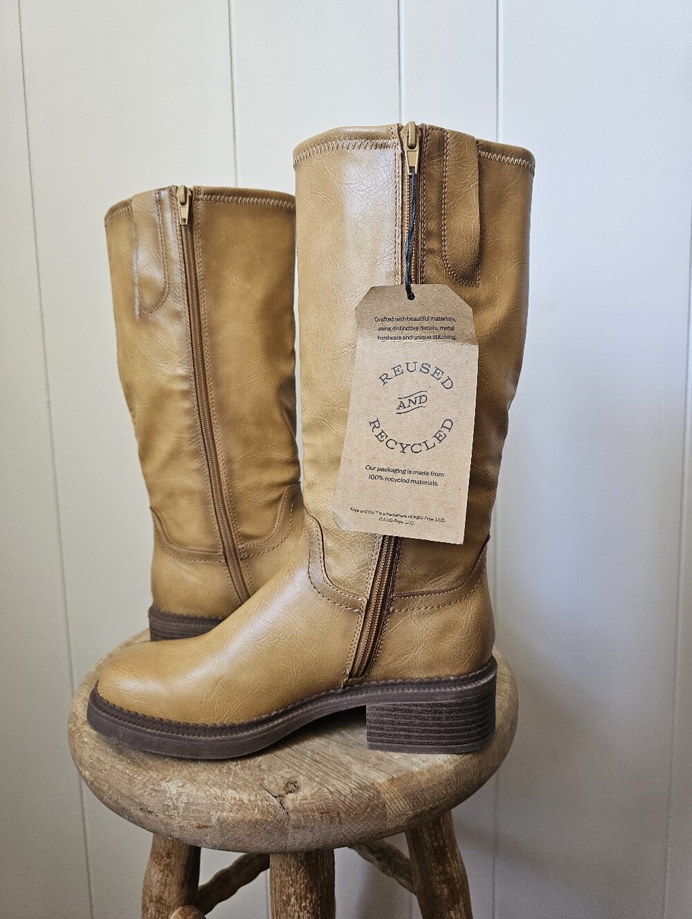 NWT Frye & Co Mavis Wheat Tan Leather Mid-Calf Zip Boots